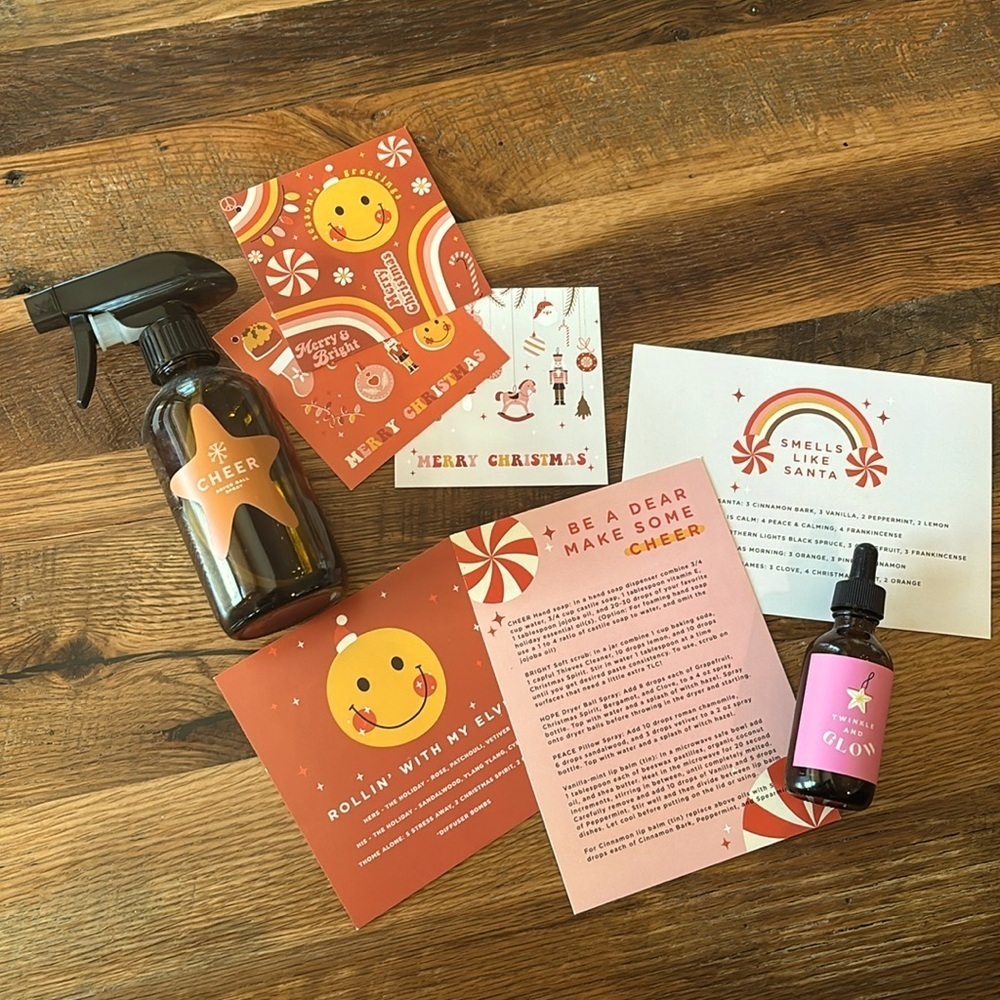 Oilyay holiday bundle set dryer ball spray bottle and glow serum dropper bottle